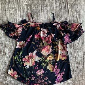 Navy Floral Cold Shoulder Top